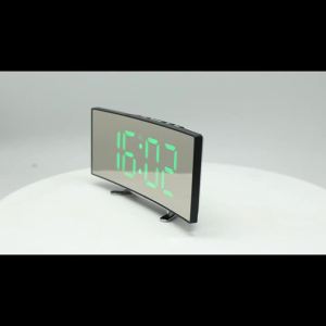 Creative Curved Electronic Clock LED Large Screen Plug-in Battery Dual-purpose Mirror Alarm Clock Student Bedroom Dedicated
