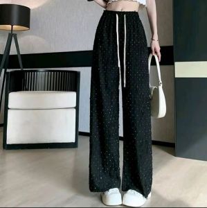 Quần Ống Rộng Hack Dáng Đính Kim Tuyến Cạp Chun Buộc Nơ Dài Ống 98cm Dưới 60kg Habis Fashion