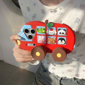 EOENKK | Cute 3D Animal Car Phone Case For iPhone 17 16 15 14 13 12 Pro Max Plus 16e 17Pro Shockproof Cartoon Silicone Holder Phone Cover