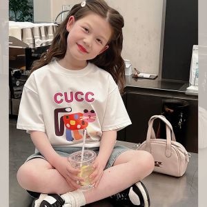 สไตล์ลําลองผ้าฝ้ายเด็กเสื้อยืดแขนสั้นเสื้อผ้าฤดูร้อนสําหรับเด็กผู้หญิงอายุ 8 ถึง 13 Crewneck การ์ตูนรูปแบบแอนิเมชั่น