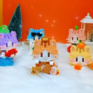 Mainan Bricks Mini kucing yang beruntung DIY Nano Block Puzzle Mainan Anak Perempuan