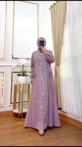 Dehadi FS Wilona Maxi Dress Bahan Ceruty Babydoll Full Furing Aplikasi Outer Burkat Terpisah