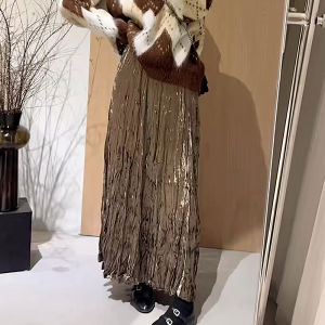 Retro Chinese Style Midi Skirt Womens Unique Folded Design Elegant Fashionable Half-length Skirt Autumn New Arrival