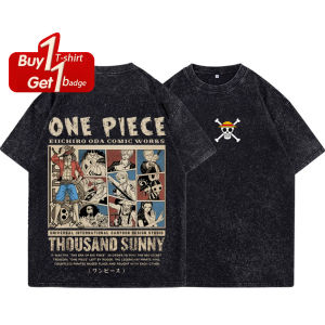 Bandai | Summer Y2k Clothes Short Sleeve Tee Anime One Piece Luffy Mens T Shirt Vintage Washed Women Oversized Graphic T-shirt Gym Tops
