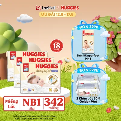 [12-17.08] Combo 3 Miếng lót sơ sinh Huggies Skin Perfect NB1 108 miếng với 2 vùng thấm giảm kích ứng da