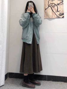 Black Woolen Skirt Womens Fall and Winter Plus Size Pear-Shaped Figure Plus Size Ladies Slimming Belly-Covering Small A- line Skirt