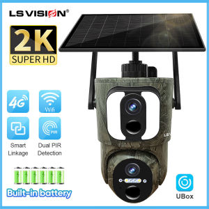 LS VISION 4K 8MP 4G/WIFI Dual Lens Solar Camera Outdoor Waterproof Smart Linkage Wireless CCTV Humanoid Tracking PTZ Security IP Camera for Garden Yard Farms(APP: UBox)