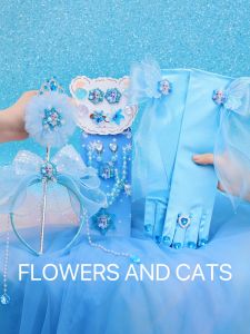 Princess Elsa Mermaid Costume Pearl Beads Bracelet Necklace Set for Girls Children Accessories Blue Outfit Four Seasons