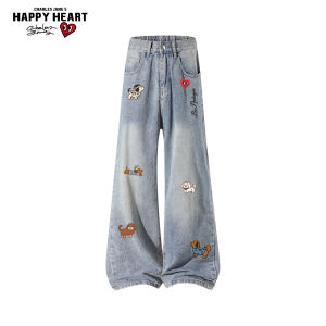 CHARLES JANGS HAPPY HEART | Peach Heart Design American Style Mens Jeans