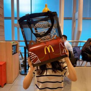JENL Foldable McDonalds Bag Shoulder Bag /Portable Tutoring Bag/Fashionable Beach Bag/Mesh Storage Bag for Swimming