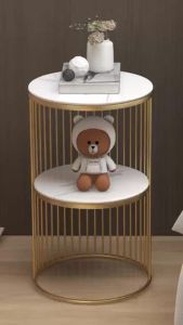 Kệ bàn góc Sofa phòng khách 2 mặt đá tròn chân kim loại nhiều nan sọc BG-29 sang trọng hiện đại