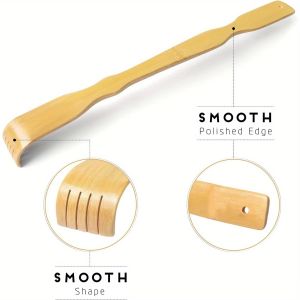 Bamboo Back Scratcher Massage Roller Long Wooden Body Large Stick Aid for Men & Women - Comfortable Back Itch Relief
