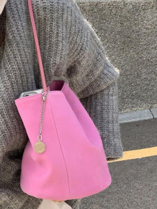 Milly&Klly Purple Leather Bucket Bag Commute Luxury Small High-End Handbag Women Summer Single Shoulder Shopping Bag