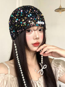 BAOYINFEI | Pearl Bow Glitter Hollow Thin Breathable Summer Hat For Women Face Slimming Head Cover