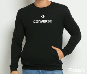 Jaket Sweater Conves Bahan Kain flecee Warna Merah Marun