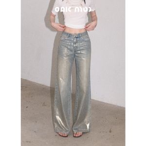 OAKMOO | Quần Jeans Bông Dát Kim Loại Màu Đậm Nhạt