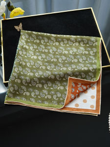 Silk Square Scarf Green And Yellow Walnut Shell Pattern Traditional Chinese Style Womens Scarf Versatile Winter to Spring Season