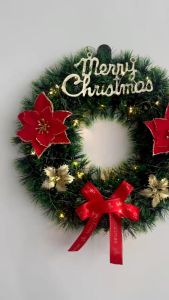 Christmas Wreaths with Lights for Front Door Decoration Artificial Xmas Wreath Stairs and Wall Holiday Decor