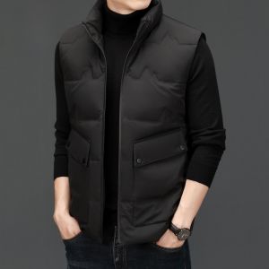 ROMON | Lormen Mens Down Vest Thickened Warm Stand Collar Shoulder Pad Sleeveless Jacket Outerwear For Autumn Winter Fashion Urban Style