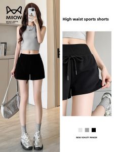 Miiow | Black American Sport Drawstring Shorts Women Outdoor Wear Summer New Casual High Waist Loose Three-quarter Length Pants