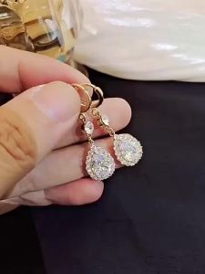 Super Shiny Diamond-Studded Water Drop Earrings High-End Elegant Crystal Drop Earrings New Years Model Sophisticated