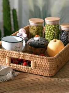 Autumn Vine Woven Living Room Coffee Table Bread Fruit Snack Storage Basket Food Tray Natural Fiber Storage Basket