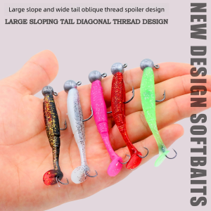 Softbait Lure with Jig Head Double Hook 3~10g Paddle Tail Soft Plastic Lure 5Pcs Bulk