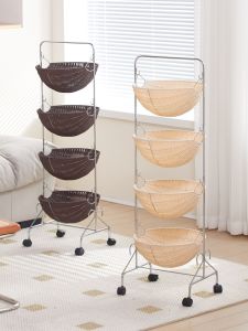 Scandinavian Kitchen Storage Rack Removable Snack Cart Rattan Multi-Layer For Home Stacked Kitchen Storage Rack