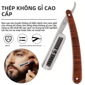 Dao Cạo Thẳng Bằng Thép Không Gỉ Với Tay Cầm Bằng Gỗ Cổ Điển Dụng Cụ Cạo Râu Dành Cho Nam Giới Để Chăm Sóc Da Mặt Và Râu Sử Dụng Trong Salon Chuyên Nghiệp