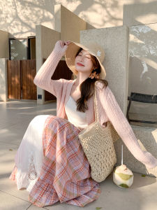 Peach Pink V-Neck Hollow Short Sweater Jacket