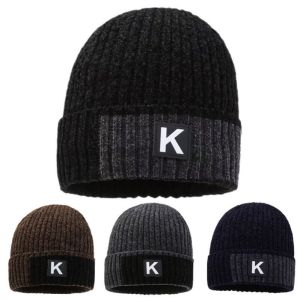 Thickened Knitted Winter Hat for Men Outdoor Cycling Overhead Cap Warm Woolen Snowy Neil Knit Cap round Top Big Brim Cap