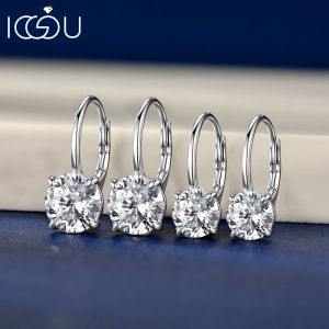 IOGOU Solitaire 6.5mm/8mm Round Moissanite Earrings 925 Sterling Silver Engagement Birthday Hoop Earring Women Fine Jewelry Gift