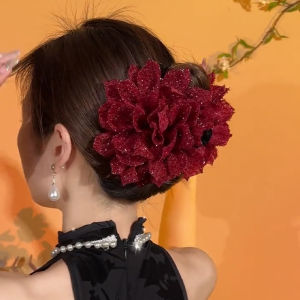 Elegant Black Rose Flower Hair Clip Euro Organza Hairpin Updo Hair Gripper Volumizing Hair Accessory Fashionable Hair Decor