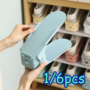 1/6Pcs Shoe Slots Organizer Adjustable Shoe Support Rack Double Layer Stack Shoe Holder Shoe Stacker for Closet Organization