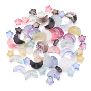 60Pcs Crystal Star Moon Pendants Mixed Glass Loose Beads Crafts for DIY Jewelry Making Handmade Earring Necklace Accessories