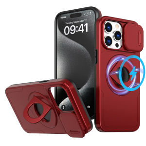 New Style Magnetic Ring Phone Case for iPhone 16 15 14 13 12 11 Pro Max X XSMax XR 7 8 Plus Slide Lens Protection Bracket Cover