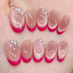 GANGHOU | Elegant Bridal Suitable Long Fake Nails with Cat Eye Design
