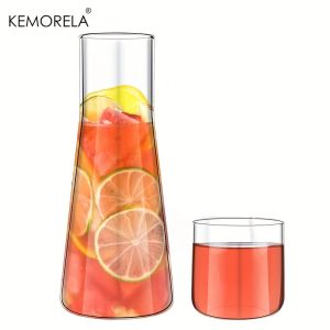 1/2PCS 30oz Clear High Borosilicate Glass Bedside Water Carafe Set with Tumbler - Hot Cold Water Pitcher for Juice Tea Coke