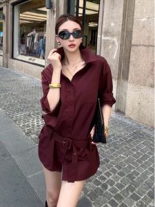 ชุดเดรสแขนยาวสไตล์เกาหลีสีพื้นทรงเอเอวสูงสำหรับผู้หญิง กระโปรงสั้นฤดูใบไม้ร่วงปี 2025 ชุดเดรสผู้หญิงสุดหรูหรา