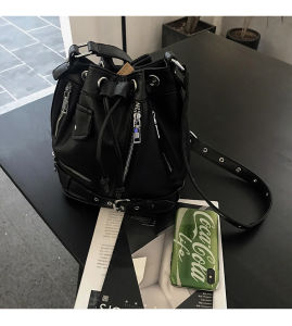 Stylish Retro Rivet Bucket Bag Women Punk Style Dark Crossbody Bag Single Shoulder Bag Hong Kong Style Bag Trendy Hot Girl