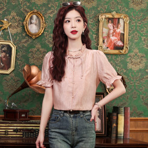 MAIMEI | Áo thun tay ngắn thêu thanh lịch mùa hè 2025 mới cho nữ Áo sơ mi cổ điển giảm tuổi tác Áo thun nhỏ ôm vừa vặn