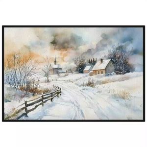 Tranh phong cảnh mùa đông màu nước. Tranh treo tường dán tường canvas trang trí. CGI-1852