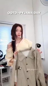 Bộ Ngủ Pyjama Nữ Kẻ Sọc Hoạ Tiết In Hình Mickey Chất Liệu Cotton Thoáng Mát Pj12