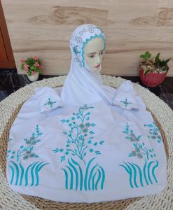 MUKENA DEWASA TERUSAN BAHAN KATUN MIKRO MOTIF ILALANG DASAR WARNA PUTIH