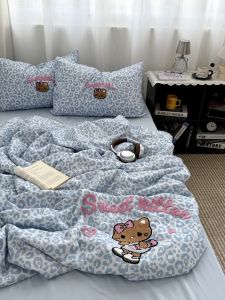 Simple Lovely Washable Leopard Blue and Black KT Towel Stitched Quilt