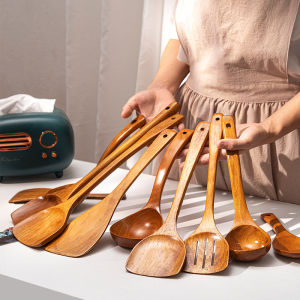 Wooden Spatula Set Large Wooden Soup Spoon Rice Spoon Non-Stick Kitchen Utensils Long Wooden Cooking Spoons And Scrapers
