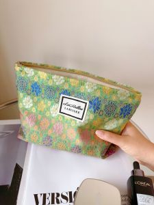Large Capacity Travel Cosmetic Bag Womens Portable Floral Design Storage Pouch Inner Bag Cotton Fabric Plant Floral Pattern