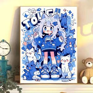 Handmade Digital Oil Painting Graffiti Girl Series Toy Artwork Diy New Chinese Style Decorative Picture with Frame