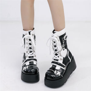 Brand New Ladies Goth Platform Ankle Boots Fashion Buckle Zip Rivet Punk Wedges High Heels Womens Boots Party Street Woman Shoes