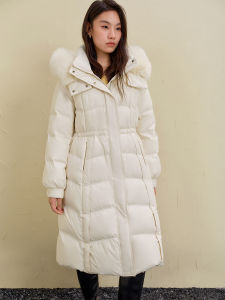 DUSHU | Fox Fur Collar Thickened Hooded WaistSlimming Long Padded Jacket